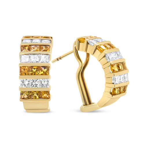 Bids.com 18K Yellow Gold 1 3/4 Cttw Invisible Set Princess Cut Diamond and 2.5mm Yellow Sapphire Huggie Hoop Earrings (F-G Color, VS1-VS2 Clarity) Earrings White Smoke Yellow.Gold / 1.85