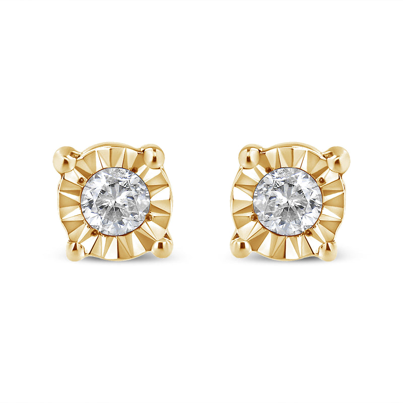 Bids.com 10K Yellow Gold Plated .925 Sterling Silver 1/10 Cttw Round Brilliant-Cut Diamond Miracle-Set Stud Earrings (J-K Color, I3 Clarity) Earrings White Smoke 0.1 / White.Sterling Silver,0.1 / Rose.Sterling Silver,0.1 / Yellow.Sterling Silver
