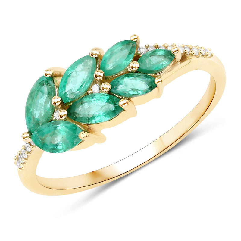 Bids.com 0.68 Carat Genuine Zambian Emerald and White Diamond 14K Yellow Gold Ring Rings White Smoke size 7.00,size 6.00,size 8.00,size 5.00,size 9.00