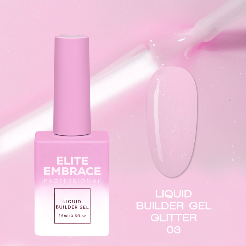 nbmsupply ELITE EMBRACE Professional Liquid Builder Gel Glitter 03 15ml ELBGG0315 Misty Rose