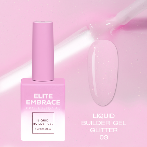 nbmsupply ELITE EMBRACE Professional Liquid Builder Gel Glitter 03 15ml ELBGG0315 Misty Rose
