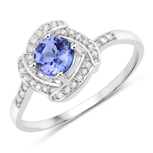 Bids.com 0.55 Carat Genuine Tanzanite and White Diamond 14K White Gold Ring Rings White Smoke size 5.00,size 6.00,size 7.00,size 8.00,size 9.00