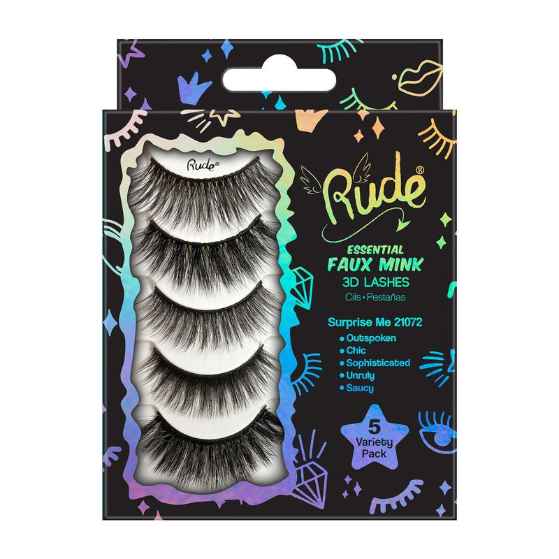 Rude Cosmetics Essential Faux Mink 3D Lashes 5 Variety Pack False Lashes Gray Surprise Me