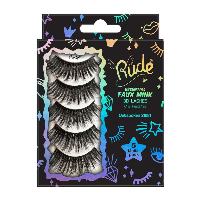 Rude Cosmetics Essential Faux Mink 3D Lashes 5 Multi-Pack False Eyelashes Gray Outspoken