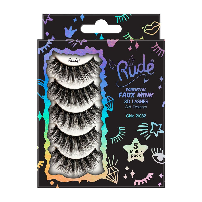 Rude Cosmetics Essential Faux Mink 3D Lashes 5 Multi-Pack False Eyelashes Gray Chic