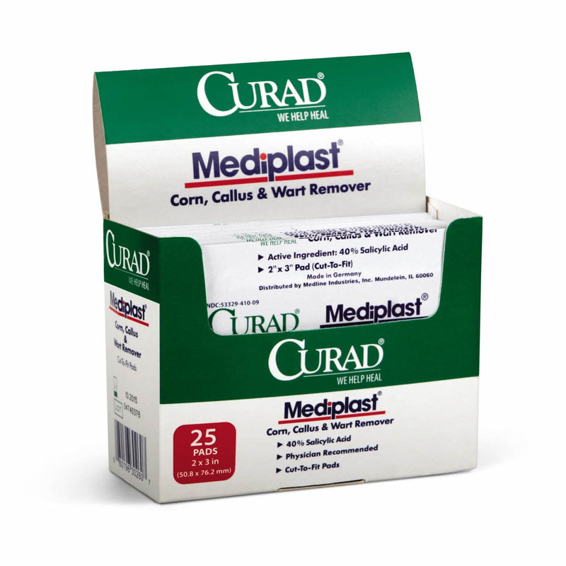 Curad Curad Mediplast Corn, Callus & Wart Remover Pads – 40% Salicylic Acid, Cut-to-Fit, 2" x 3", 25 Count Corn & Callus Care Supplies White Smoke