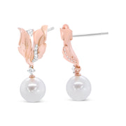 Bids.com 14K Rose Gold 1/6 Cttw Round Diamond and 8mm Round Pearl Floral Drop Stud Earrings (H-I Color, I1-I2 Clarity) Earrings White Smoke Rose.Gold / 0.15