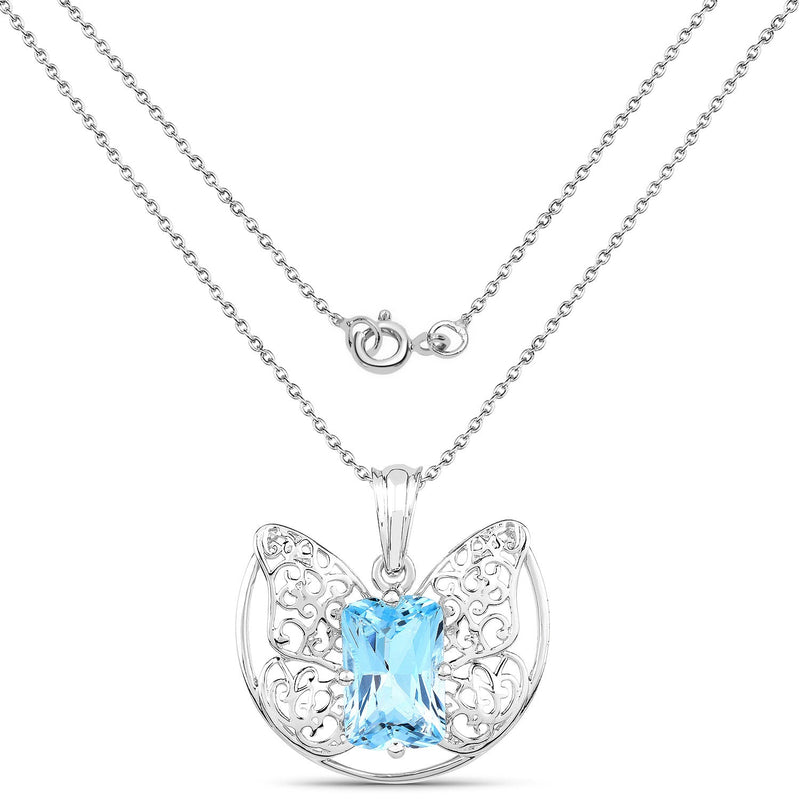 Bids.com 11.10 Carat Genuine Swiss Blue Topaz .925 Sterling Silver Pendant Pendants White Smoke