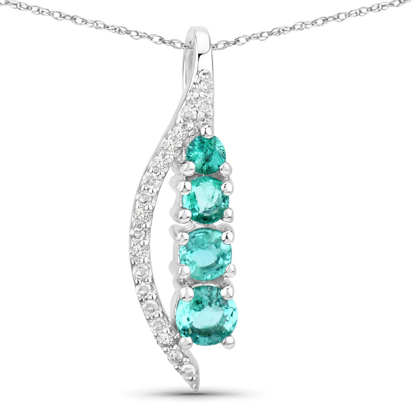Bids.com 0.34 Carat Genuine Zambian Emerald and White Diamond 14K White Gold Pendant Pendants White Smoke