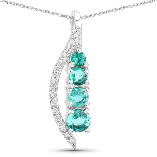 Bids.com 0.34 Carat Genuine Zambian Emerald and White Diamond 14K White Gold Pendant Pendants White Smoke