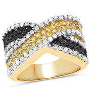 Bids.com 14K Yellow Gold Plated 1.58 Carat Genuine Black Diamond, White Diamond & Yellow Diamond .925 Sterling Silver Ring Rings White Smoke size 6.00,size 7.00,size 8.00,size 9.00,size 5.00,size 10.00