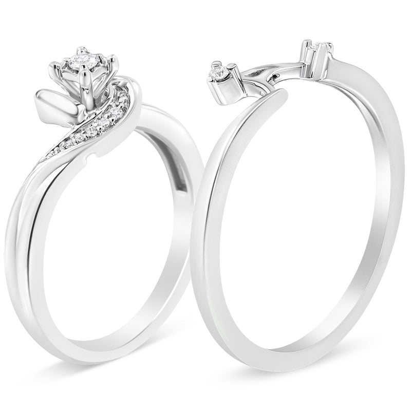 Bids.com .925 Sterling Silver 1/10 Cttw Diamond Swirl and Bypass Bridal Set Ring and Band (I-J Color, I3 Clarity) - Size 7 Rings White Smoke 7 / White.Sterling Silver,9 / White.Sterling Silver,6 / White.Sterling Silver,8 / White.Sterling Silver,5 / White.Sterling Silver,10 / White.Sterling Silver,11 / White.Sterling Silver,12 / White.Sterling Silver