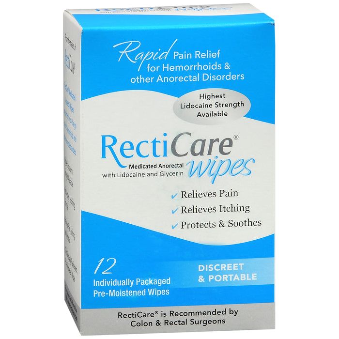 Recticare Recticare Medicated Anorectal Wipes 5 Lidocaine & Glycerin Health Care Lavender