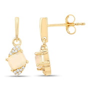 Bids.com 0.57 Carat Genuine Ethiopian Opal and White Diamond 14K Yellow Gold Earrings Earrings White Smoke