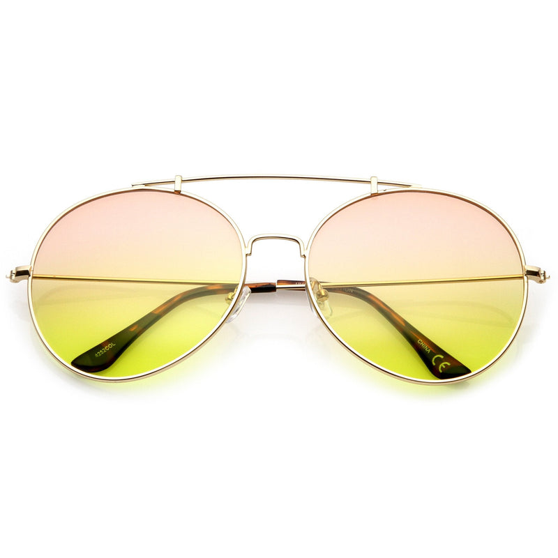 zeroUV Retro Indie Oversize Gradient Lens Aviator Sunglasses A942 White Smoke Gold Orange Yellow