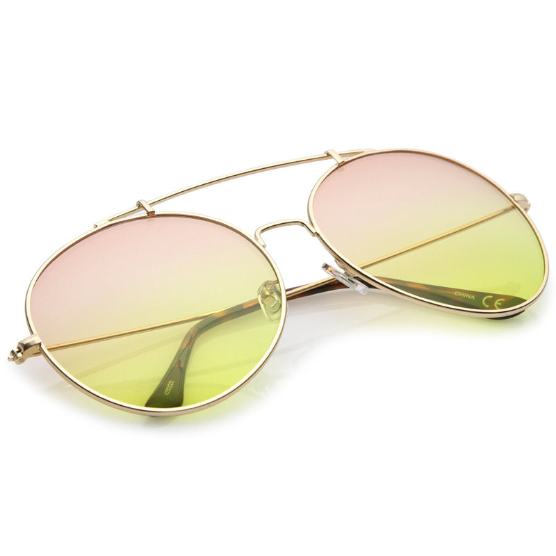 zeroUV Retro Indie Oversize Gradient Lens Aviator Sunglasses A942 White Smoke Gold Orange Yellow,Silver Blue Yellow,Gold Pink Purple,Silver Purple Pink,Black Brown Gradient