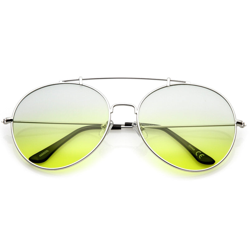 zeroUV Retro Indie Oversize Gradient Lens Aviator Sunglasses A942 White Smoke Gold Orange Yellow,Silver Blue Yellow,Gold Pink Purple,Silver Purple Pink,Black Brown Gradient