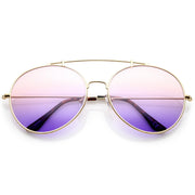 zeroUV Retro Indie Oversize Gradient Lens Aviator Sunglasses A942 White Smoke Gold Pink Purple