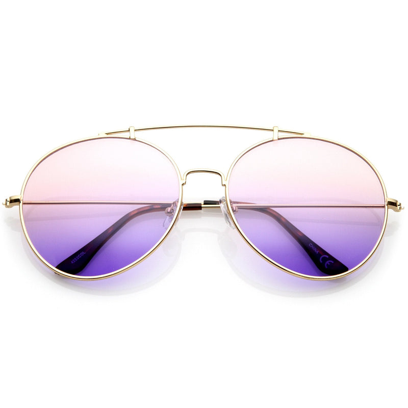 zeroUV Retro Indie Oversize Gradient Lens Aviator Sunglasses A942 White Smoke Gold Pink Purple