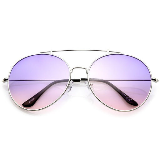 zeroUV Retro Indie Oversize Gradient Lens Aviator Sunglasses A942 White Smoke Gold Orange Yellow,Silver Blue Yellow,Gold Pink Purple,Silver Purple Pink,Black Brown Gradient