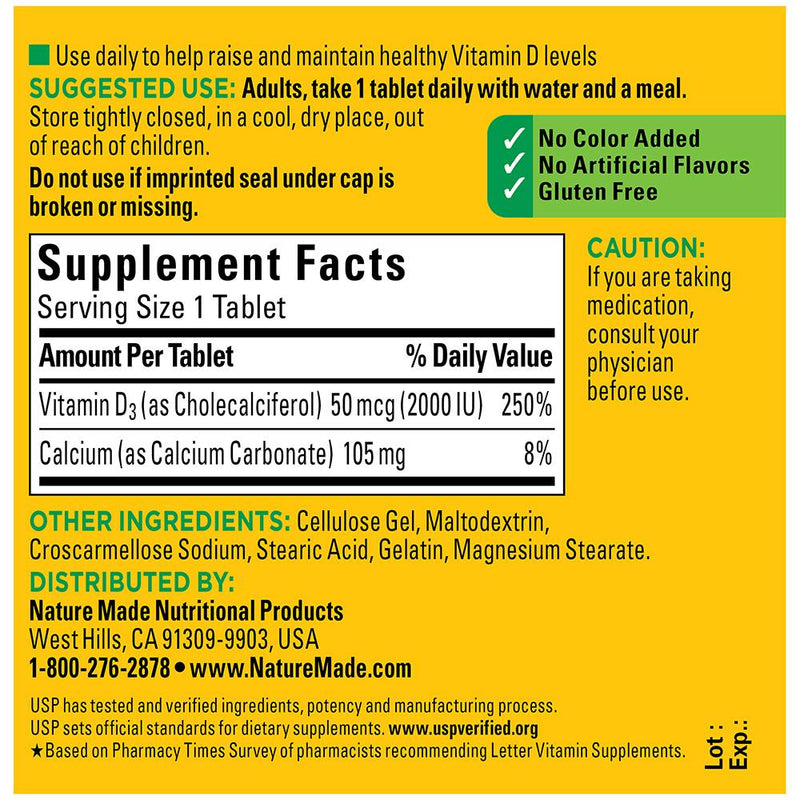 Nature Made Nature Made Vitamin D 2000 Iu Tablets 9010 Ct Bonus Pack Vitamins & Supplements Gold