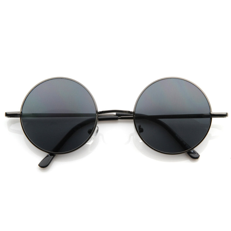 zeroUV Retro Hippie Metal Lennon Round Color Lens Sunglasses 8594 Sunglasses White Smoke Gunmetal Smoke