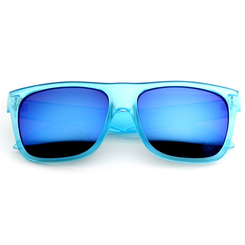zeroUV Frosted Retro Flat Top Candy Color Mirrored Lens Sunglasses 8610 Sunglasses White Smoke Light Blue,Dark Blue,Orange Sun,Clear Ice,Purple Midnight,Red Fire,Black Midnight,Black Fire,Pink Purple