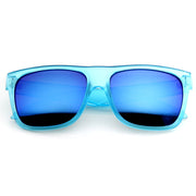 zeroUV Frosted Retro Flat Top Candy Color Mirrored Lens Sunglasses 8610 Sunglasses White Smoke Light Blue,Dark Blue,Orange Sun,Clear Ice,Purple Midnight,Red Fire,Black Midnight,Black Fire,Pink Purple