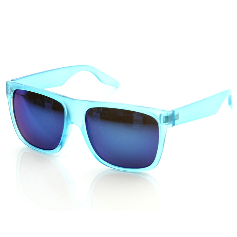 zeroUV Frosted Retro Flat Top Candy Color Mirrored Lens Sunglasses 8610 Sunglasses White Smoke Light Blue,Dark Blue,Orange Sun,Clear Ice,Purple Midnight,Red Fire,Black Midnight,Black Fire,Pink Purple