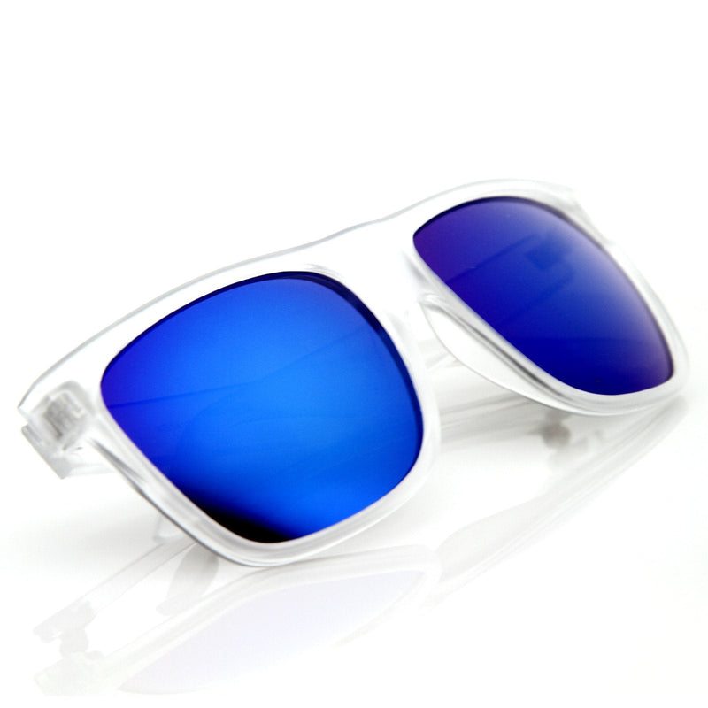 zeroUV Frosted Retro Flat Top Candy Color Mirrored Lens Sunglasses 8610 Sunglasses White Smoke Clear Ice