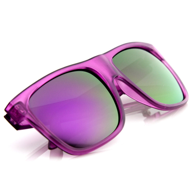 zeroUV Frosted Retro Flat Top Candy Color Mirrored Lens Sunglasses 8610 Sunglasses White Smoke Purple Midnight