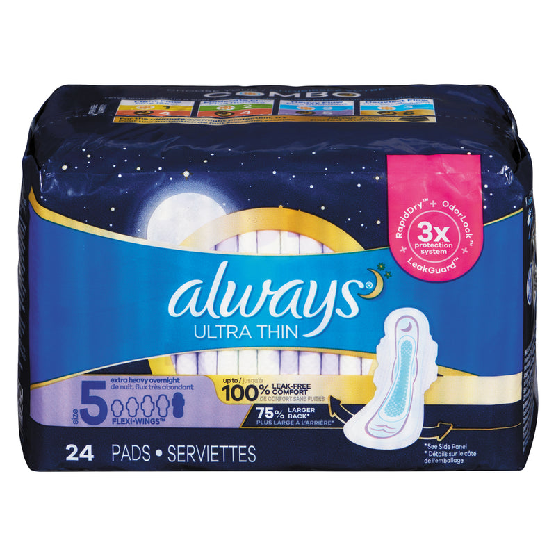 Always Always Ultra Thin Pads with Wings, Size 5 Extra Heavy Overnight, 24 Count Feminine Pads & Protectors Dark Slate Gray