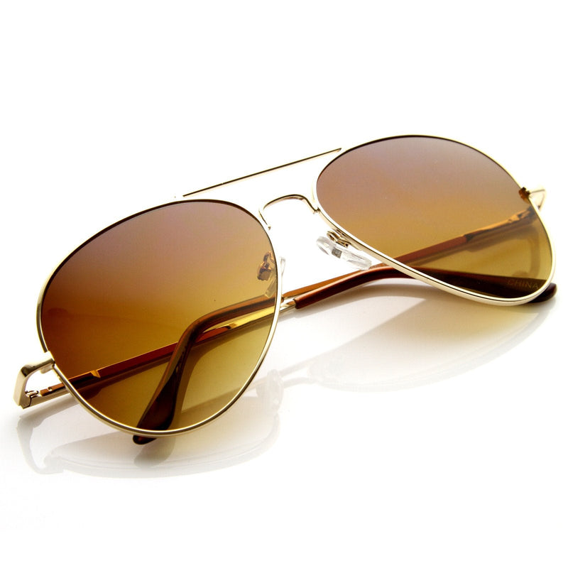 zeroUV Large Premium Metal Aviator Sunglasses W/ Spring Temples 1377 Sunglasses White Smoke Gold Amber,Gold Mirror,Gold Green,Gold Brown