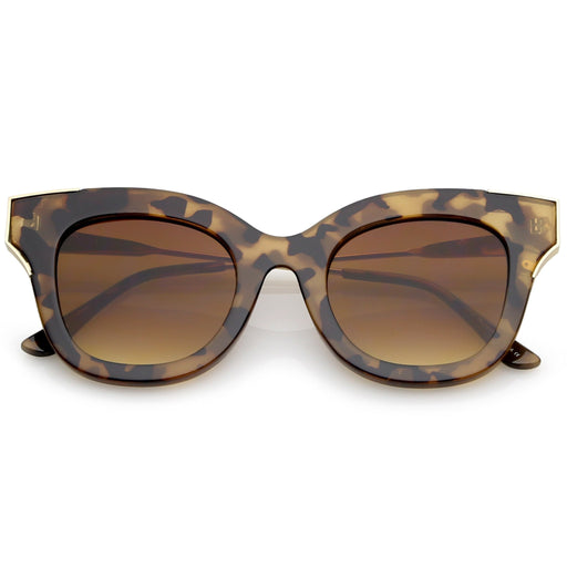 zeroUV Women's Oversize Flat Frame Cat Eye Sunglasses C071 Sunglasses White Smoke Tortoise Gold Amber
