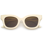 zeroUV Women's Oversize Flat Frame Cat Eye Sunglasses C071 Sunglasses White Smoke Creme Gold Brown
