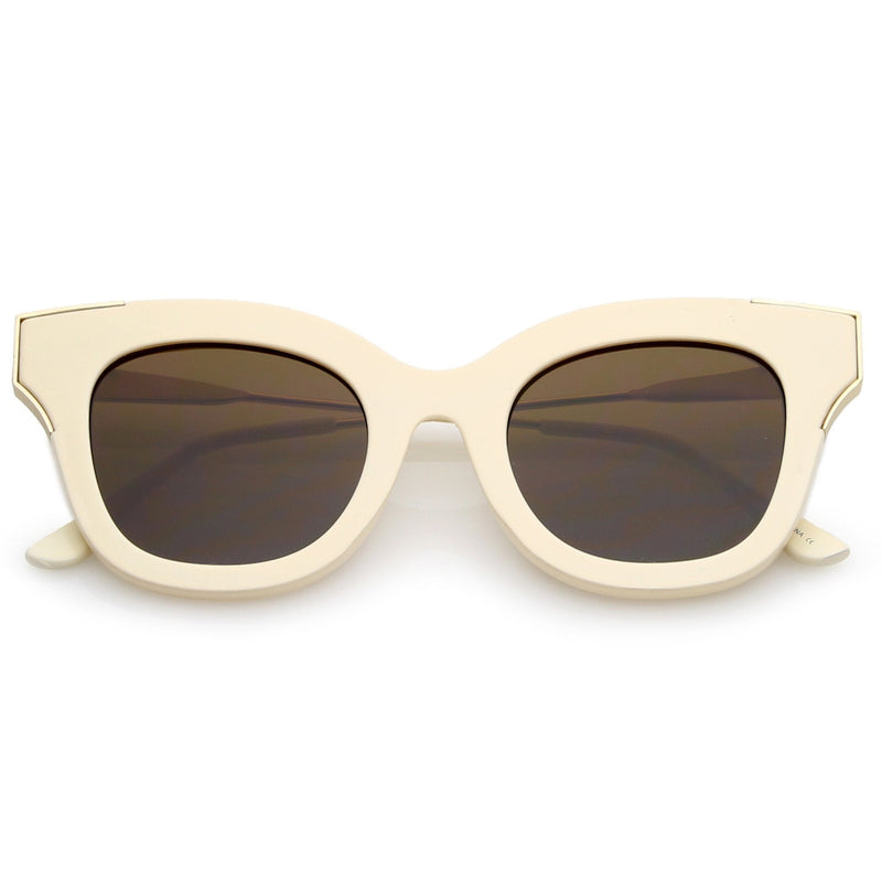 zeroUV Women's Oversize Flat Frame Cat Eye Sunglasses C071 Sunglasses White Smoke Creme Gold Brown