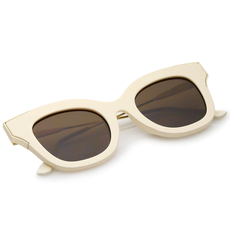 zeroUV Women's Oversize Flat Frame Cat Eye Sunglasses C071 Sunglasses White Smoke Black Silver Lavender,Black Gold Smoke,Tortoise Gold Amber,Creme Gold Brown