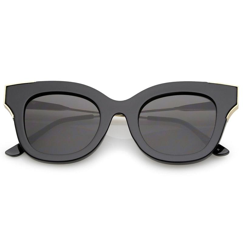 zeroUV Women's Oversize Flat Frame Cat Eye Sunglasses C071 Sunglasses Dim Gray Black Gold Smoke