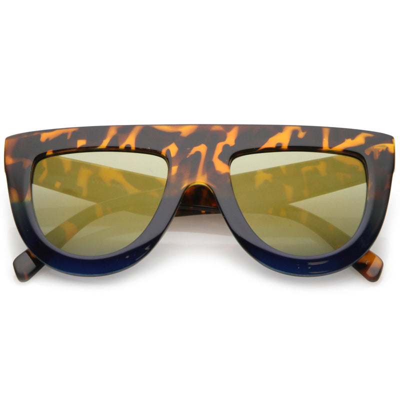 zeroUV Oversize Retro Modern Flat Top Mirrored Lens Sunglasses C275 Sunglasses White Smoke Tortoise Blue Gold Mirror