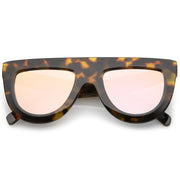 zeroUV Oversize Retro Modern Flat Top Mirrored Lens Sunglasses C275 Sunglasses Antique White Tortoise Pink Mirror