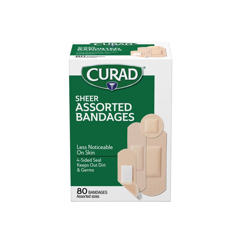 Curad Curad Sheer Adhesive Bandages, Discreet Wound Protection – Assorted Sizes, 80 Count First Aid Lavender