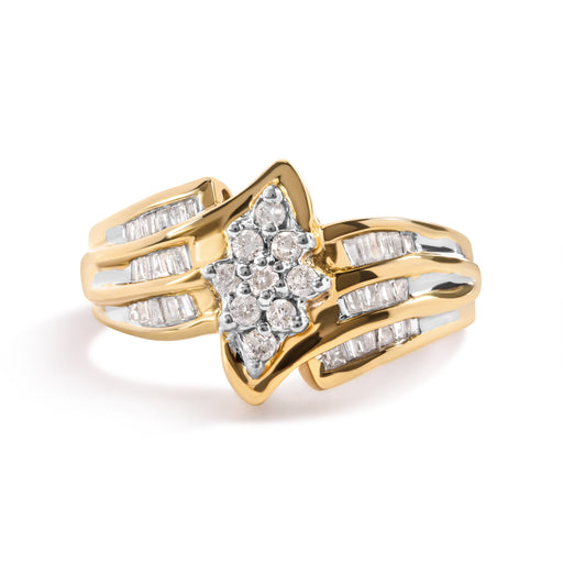 Bids.com 10K Yellow Gold 1/2 Cttw Round And Baguette-cut Diamond Cluster Head and Channel Set Shank Ring (H-I Color, I1-I2 Clarity) - Ring Size 7 Rings White Smoke 7 / Yellow.Gold