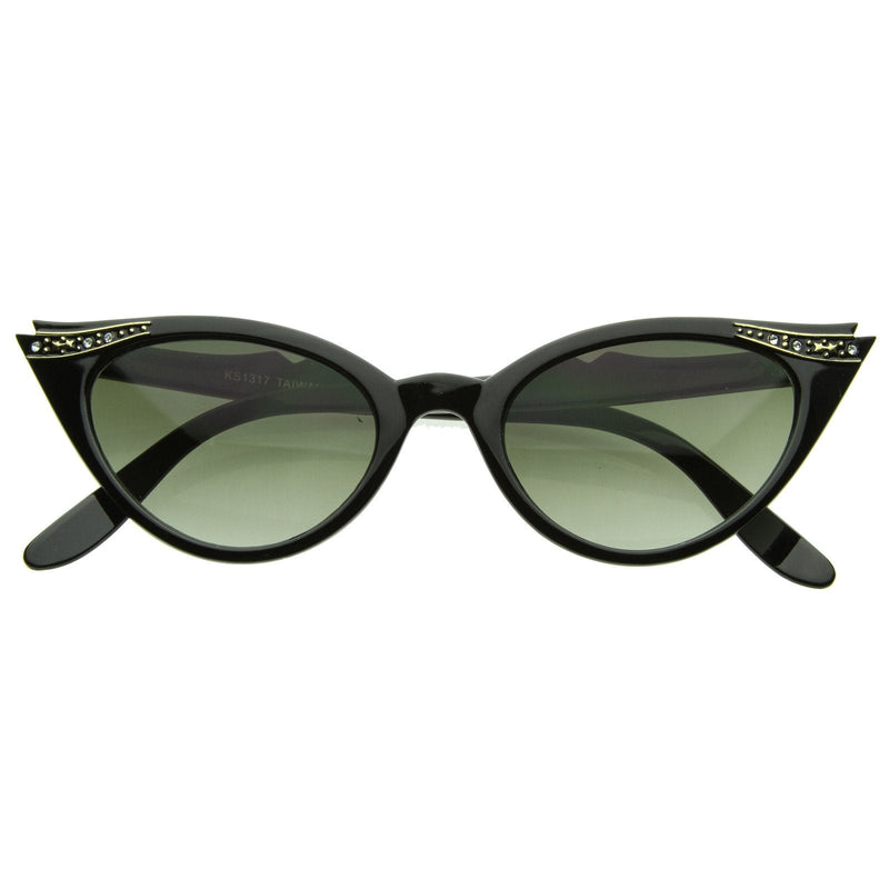 zeroUV Elegant 50s Vintage Womens Fashion Rhinestone Cat Eye Sunglasses 8433 Sunglasses White Smoke Black