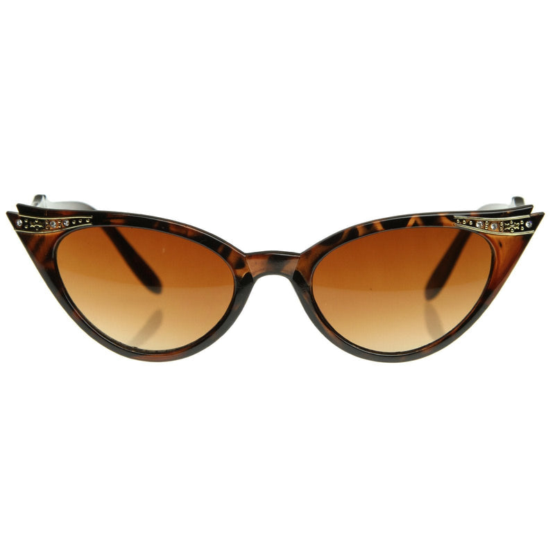 zeroUV Elegant 50s Vintage Womens Fashion Rhinestone Cat Eye Sunglasses 8433 Sunglasses White Smoke Tortoise,Black,Purple,Red,Brown Fade,Red Fade,Black Fade,Purple Fade,Brown Amber