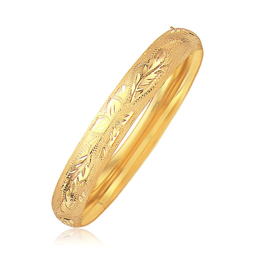 Bids.com Classic Floral Carved Bangle in 14k Yellow Gold (10.0mm) Bracelets White Smoke 7 / Yellow Gold,8 / Yellow Gold