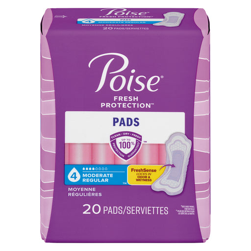 Poise Poise Incontinence Pads, 20 Count, Moderate Absorbency, Regular Length For All-Day Freshness Menstrual Pads Dim Gray