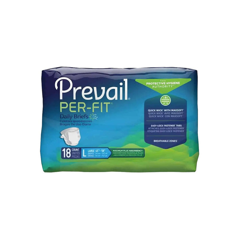 Prevail Prevail Per-Fit Unisex Daily Briefs, Maximum Plus Absorbency, Large (4 Packs of 18) Incontinence Aids Light Sea Green