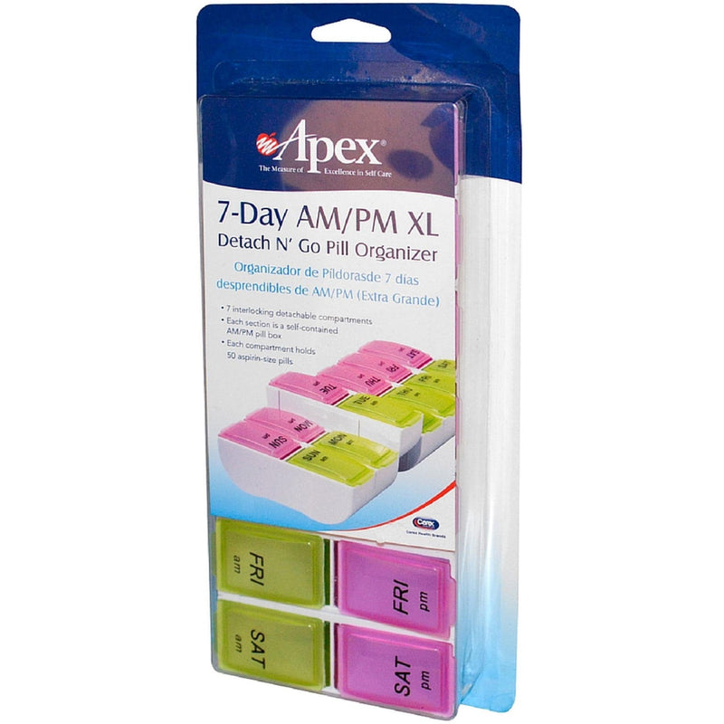 Apex Apex 7-Day AM/PM Detachable Pill Organizer, Extra Large - Weekly Medicine Planner Health Care Light Gray