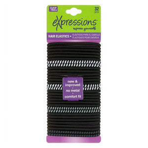 0 Expressions Hair Ties  Elastics Clasp Free  Black 32Ct Makeup Black