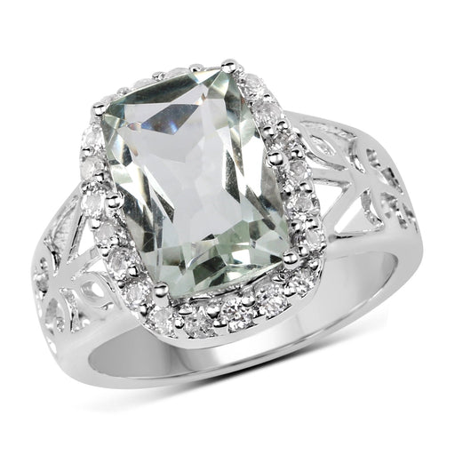 Bids.com 3.94 Carat Genuine Green Amethyst and White Topaz .925 Sterling Silver Ring Rings White Smoke size 6.00,size 7.00,size 8.00,size 5.00,size 9.00